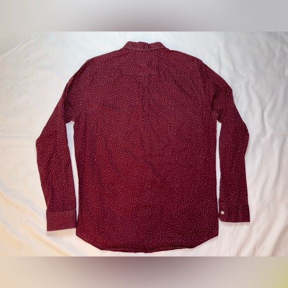 American Eagle Size M Tall Maroon & White Polka Dot Business Formal Dress Shirt - Picture 6 of 6